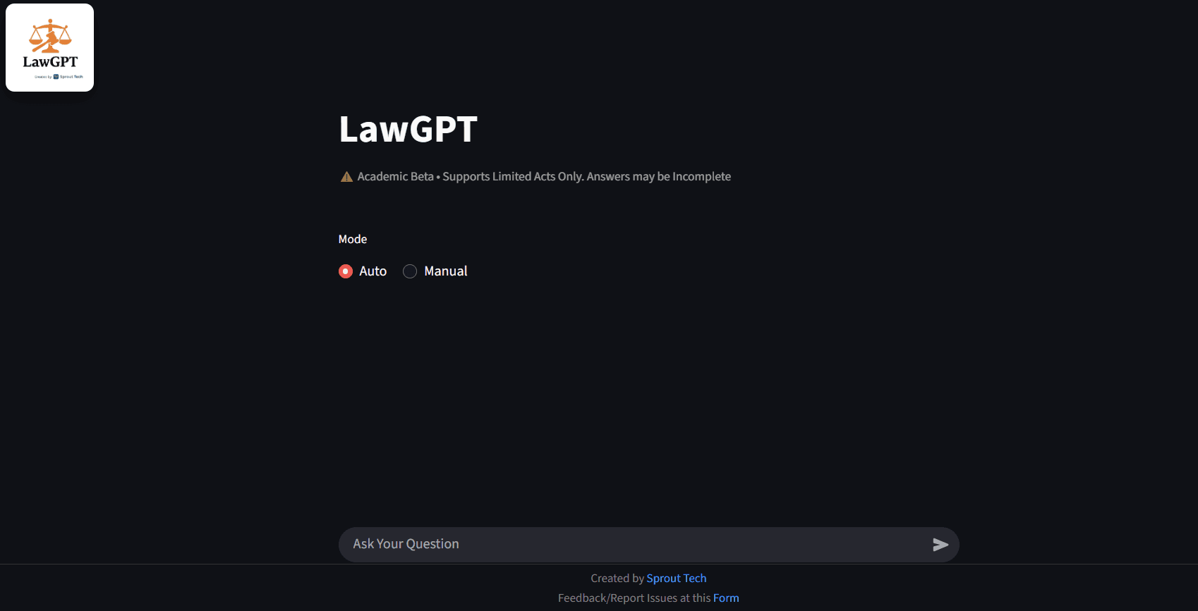 LawGPT Dashboard Interface Screenshot